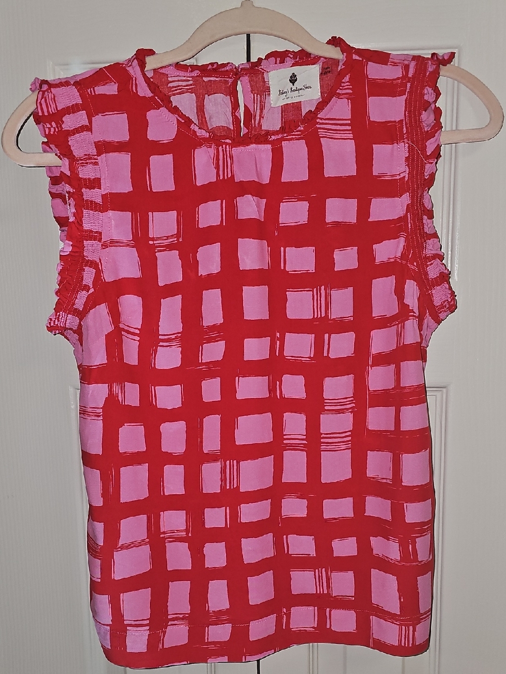 Bestey's Boutique Pink and Red Sleeveless Grid-Print blouse